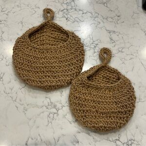 Lot of 2 Jute Hanging Rope Baskets